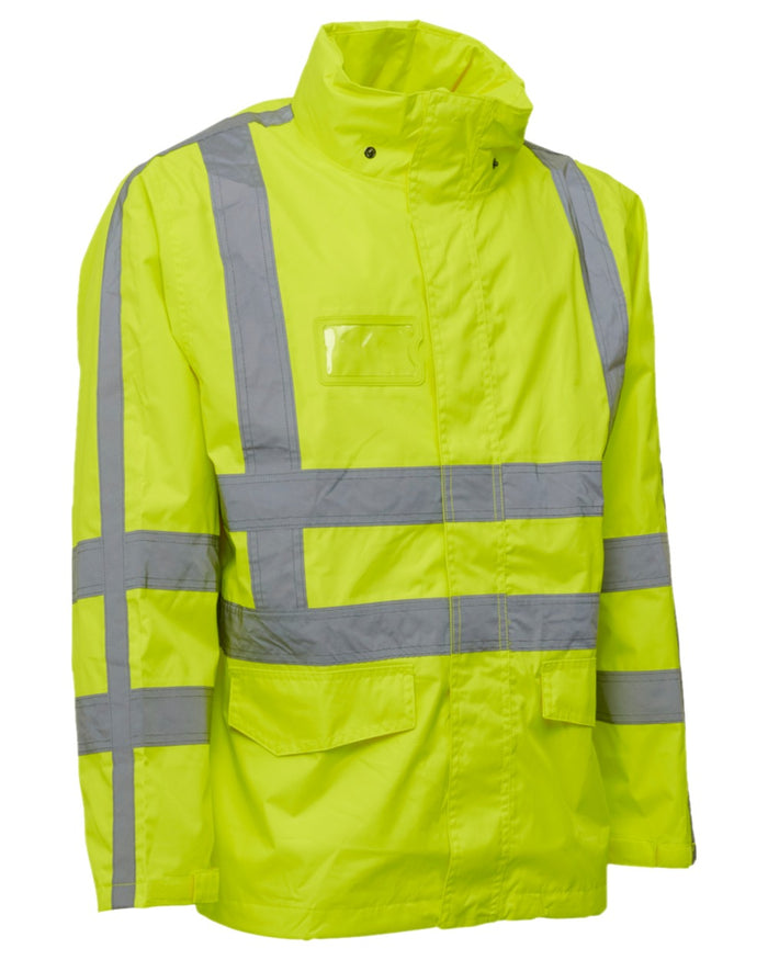Fluorescent Yellow Coloured Elka Mens Visible Xtreme Rain Jacket on white background #colour_fluorescent-yellow