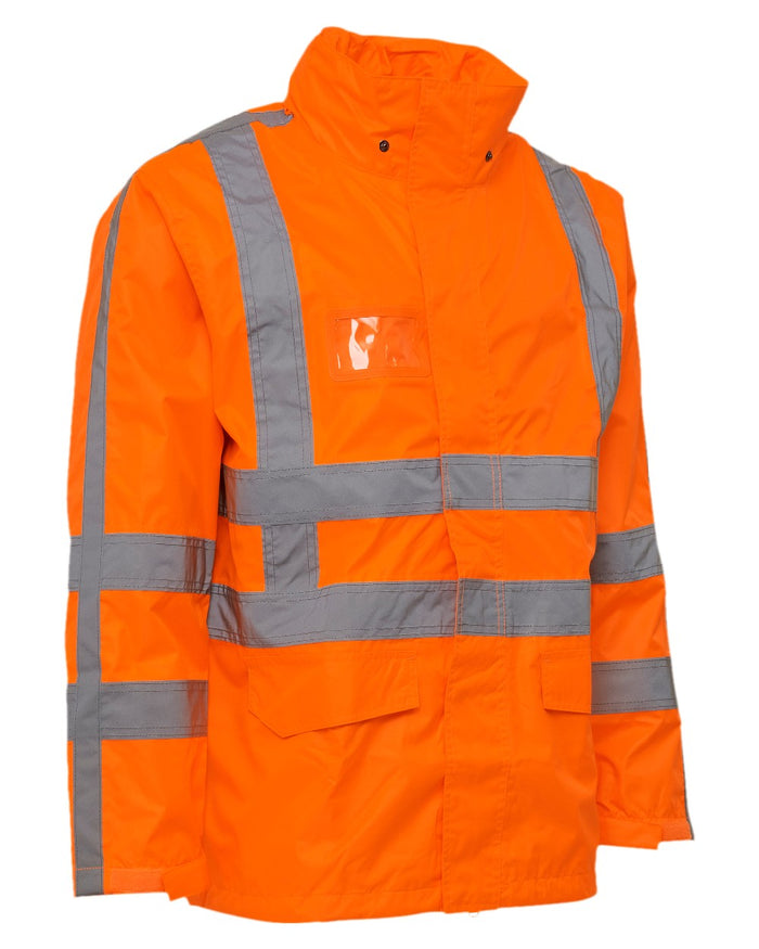 Fluorescent Orange Coloured Elka Mens Visible Xtreme Rain Jacket on white background #colour_fluorescent-orange