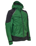Green Black Coloured Elka Mens Working Xtreme Softshell Jacket With Detachable Sleeves on white background #colour_green-black