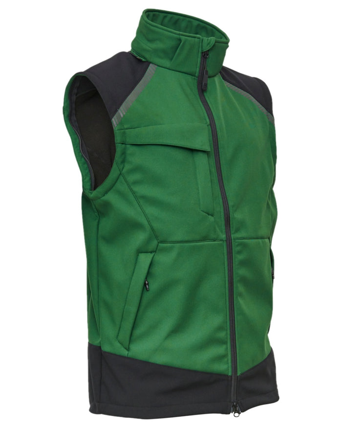 Green Black Coloured Elka Mens Working Xtreme Softshell Jacket With Detachable Sleeves on white background #colour_green-black