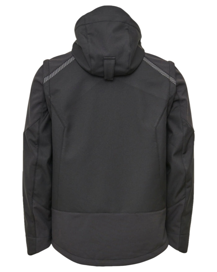 Black Coloured Elka Mens Working Xtreme Softshell Jacket With Detachable Sleeves on white background #colour_black