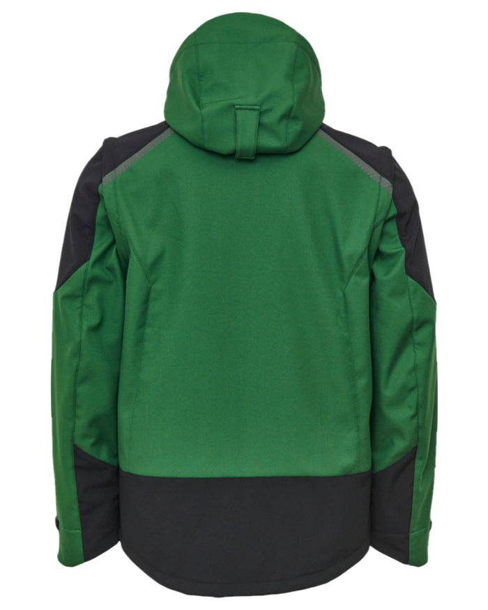 Green Black Coloured Elka Mens Working Xtreme Softshell Jacket With Detachable Sleeves on white background #colour_green-black
