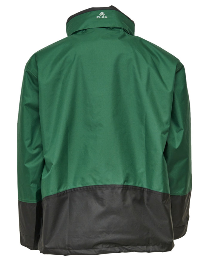 Green Black Coloured Elka Mens Working Xtreme Rain Jacket With A 2-Way Zipper on white background #colour_green-black