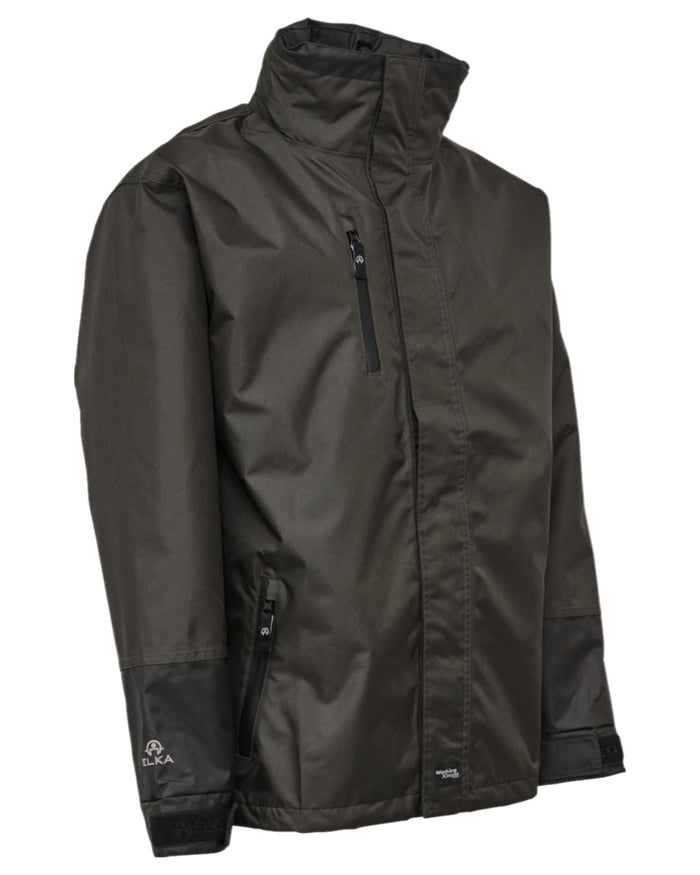 Grey Black Coloured Elka Mens Working Xtreme Rain Jacket With A 2-Way Zipper on white background #colour_grey-black