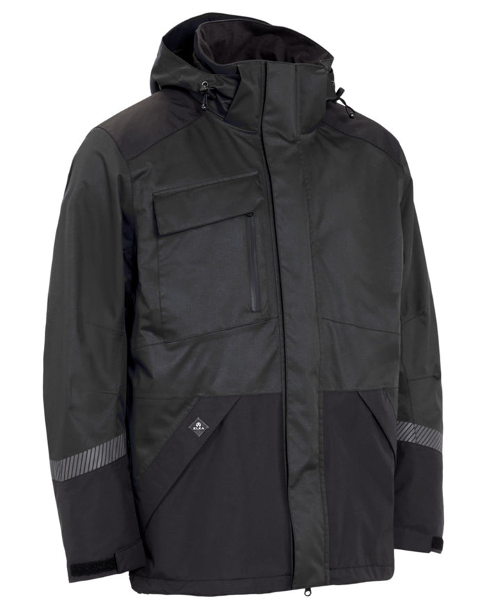 Black Coloured Elka Mens Working Xtreme Stretch Jacket on white background #colour_black