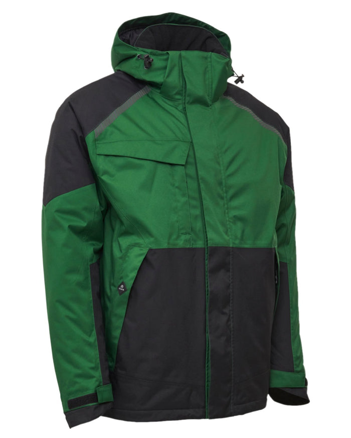 Green Black Coloured Elka Mens Working Xtreme Stretch Winter Jacket on white background #colour_green-black