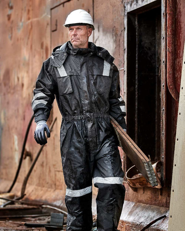 Grey Black Coloured Elka Mens Working Xtreme Winter Thermal Coverall on container background #colour_grey-black
