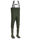 Olive Coloured Elka Safety Waders Long Wellingtons on white background #colour_olive