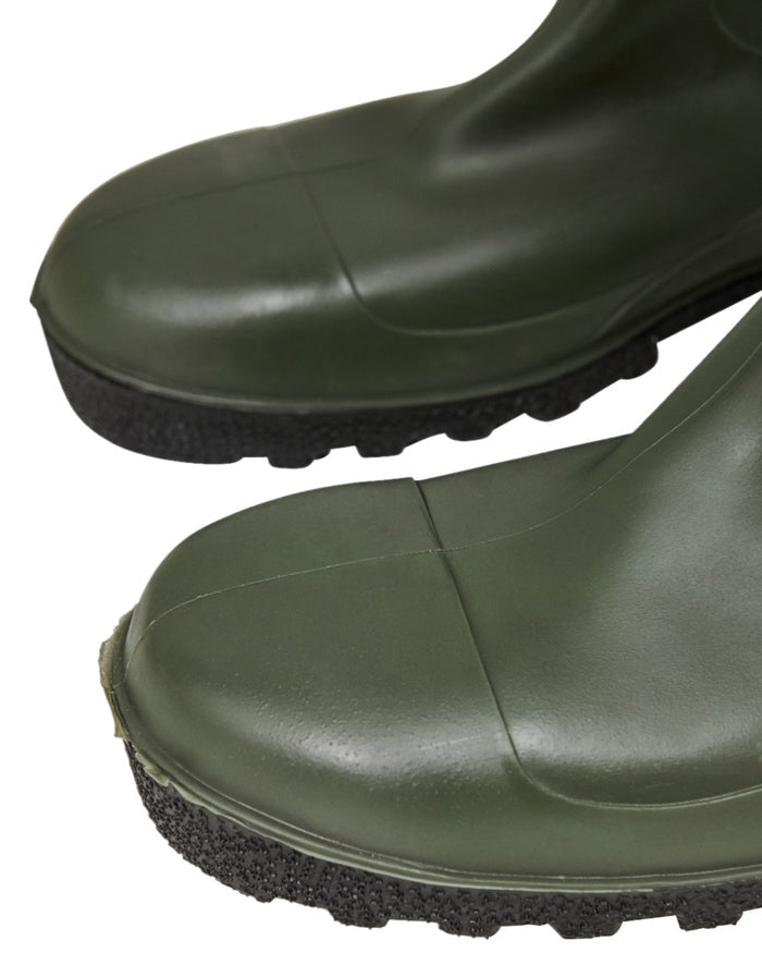 Olive Coloured Elka Safety Waders Long Wellingtons on white background #colour_olive