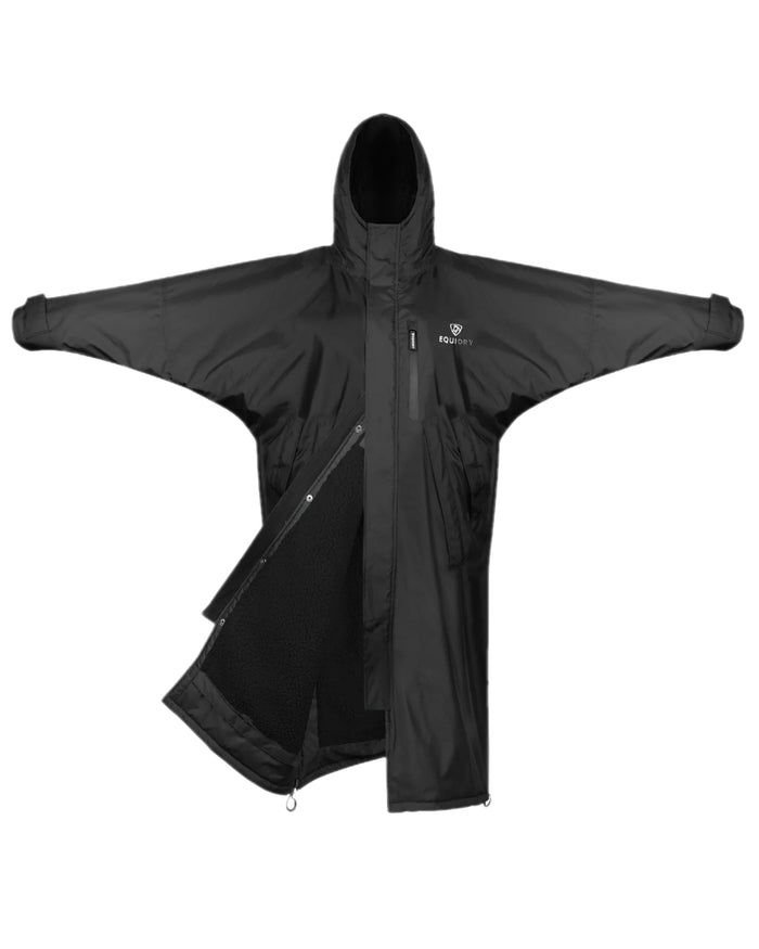 Black Coloured Equidry Childrens Evolution Thick Fleece Hood on white background #colour_black