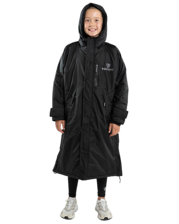Black Coloured Equidry Childrens Evolution Thick Fleece Hood on white background #colour_black