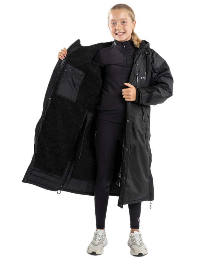 Black Coloured Equidry Childrens Evolution Thick Fleece Hood on white background #colour_black
