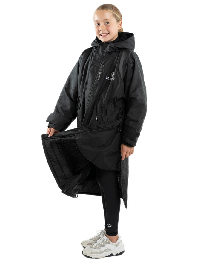 Black Coloured Equidry Childrens Evolution Thick Fleece Hood on white background #colour_black