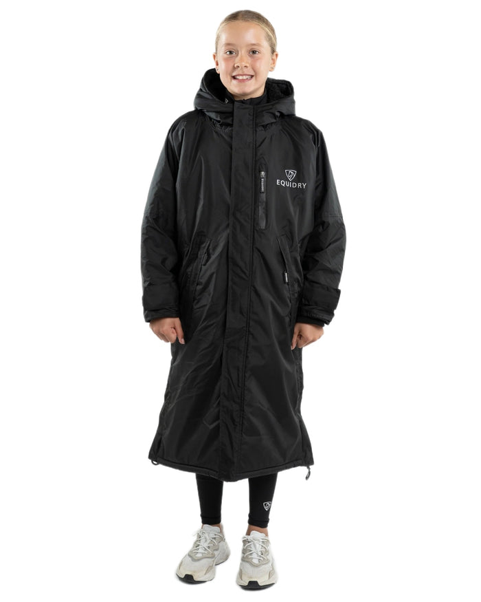 Black Coloured Equidry Childrens Evolution Thick Fleece Hood on white background #colour_black