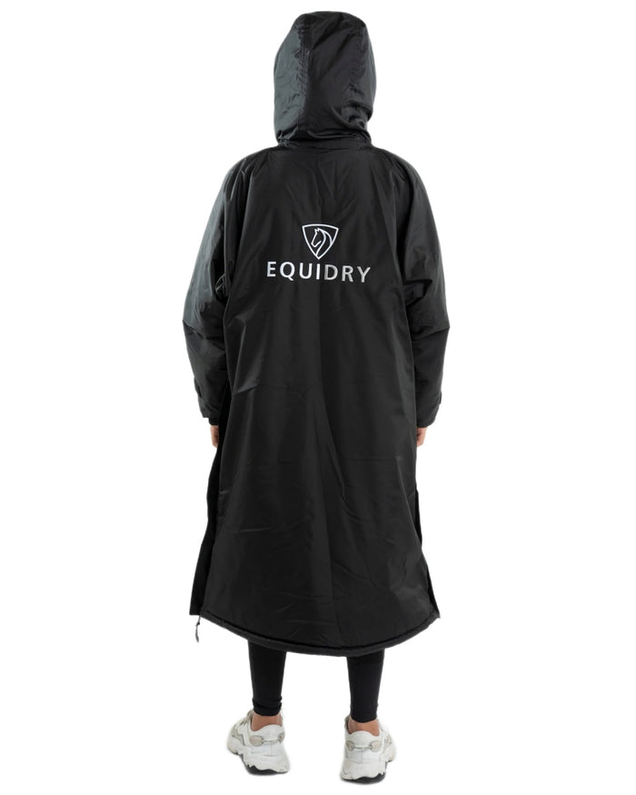 Black Coloured Equidry Childrens Evolution Thick Fleece Hood on white background #colour_black