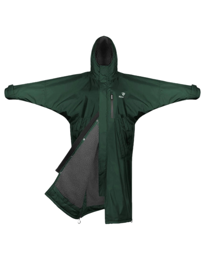 Black Forest Green Grey Coloured Equidry Childrens Evolution Thick Fleece Hood on white background #colour_black-forest-green-grey