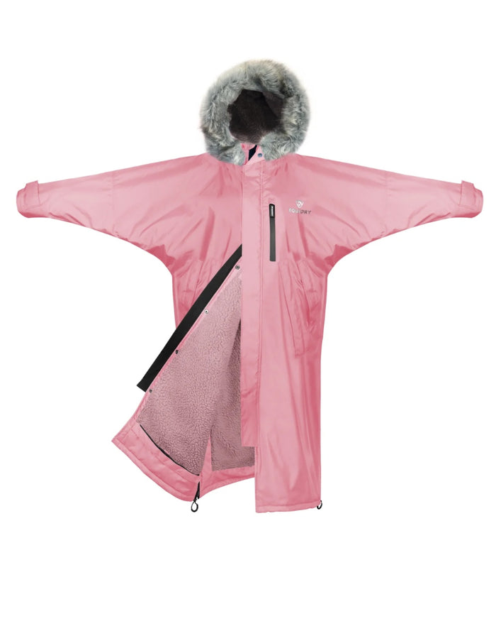 Dusky Pink coloured Equidry Childrens Evolution Thick Fleece With Fur Hood on white background #colour_dusky-pink