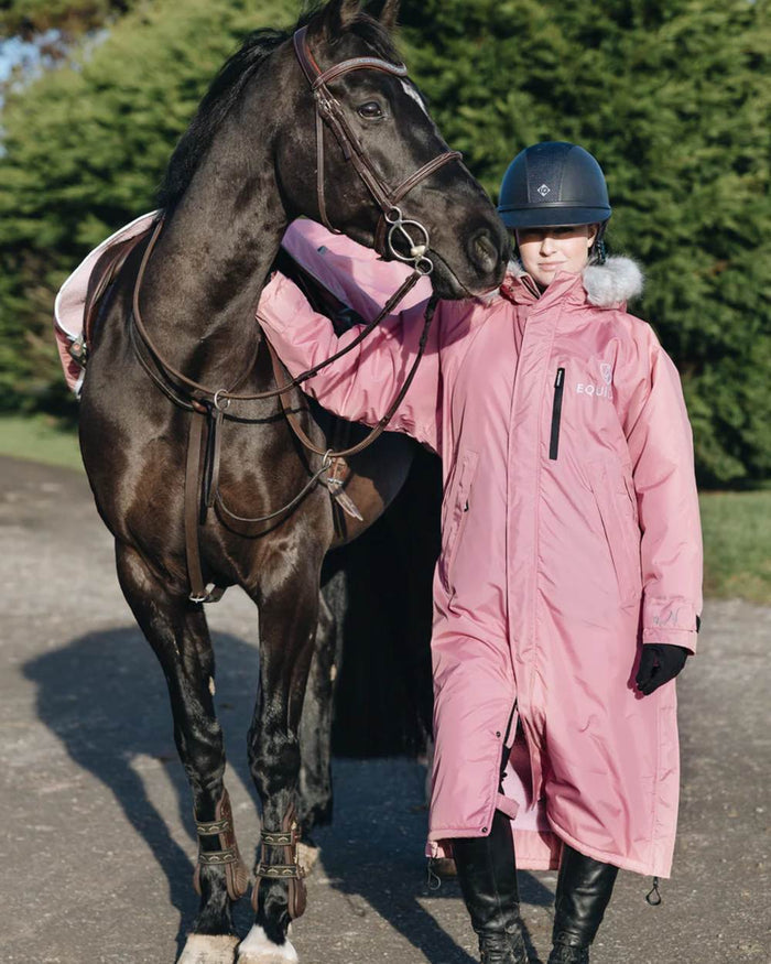 Dusky Pink coloured Equidry Childrens Evolution Thick Fleece With Fur Hood on tree background #colour_dusky-pink