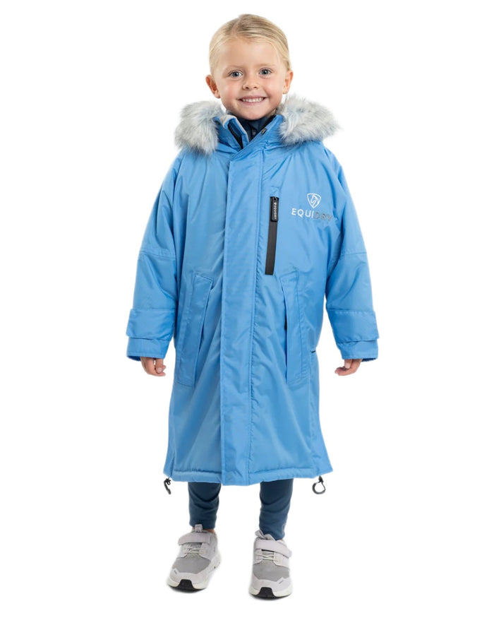 Sky Blue Grey coloured Equidry Childrens Evolution Thick Fleece With Fur Hood on white background #colour_sky-blue-grey