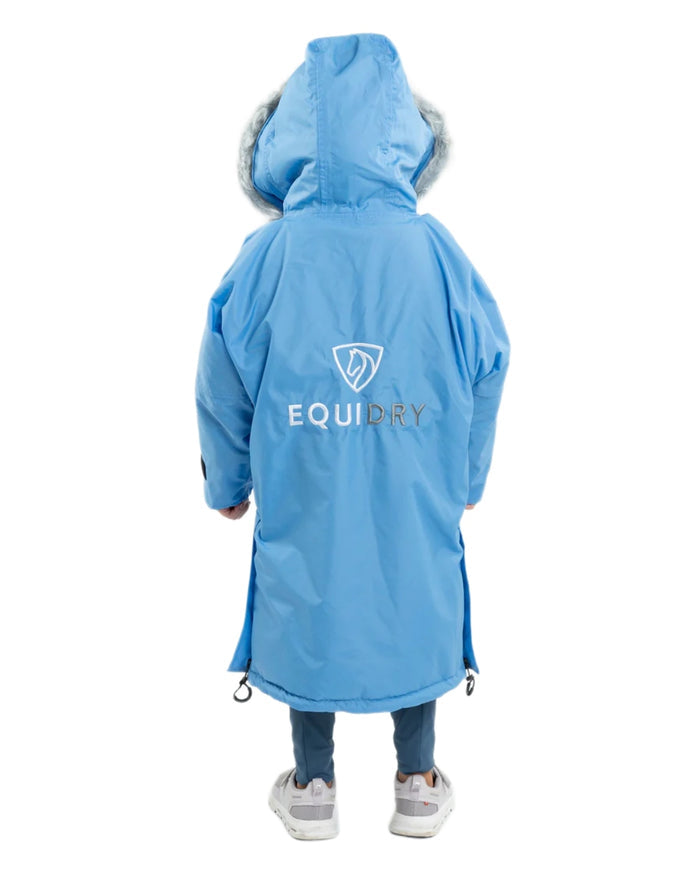 Sky Blue Grey coloured Equidry Childrens Evolution Thick Fleece With Fur Hood on white background #colour_sky-blue-grey