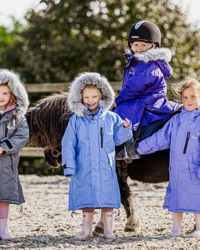 Sky Blue Grey coloured Equidry Childrens Evolution Thick Fleece With Fur Hood on tree background #colour_sky-blue-grey