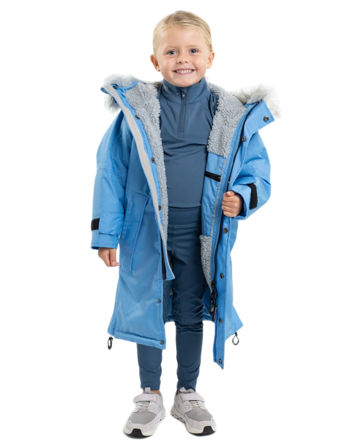 Sky Blue Grey coloured Equidry Childrens Evolution Thick Fleece With Fur Hood on white background #colour_sky-blue-grey