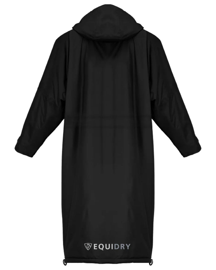 Black coloured Equidry Children Pro Ride Evolution Thin Fleece With Stowaway Hood on white background #colour_black