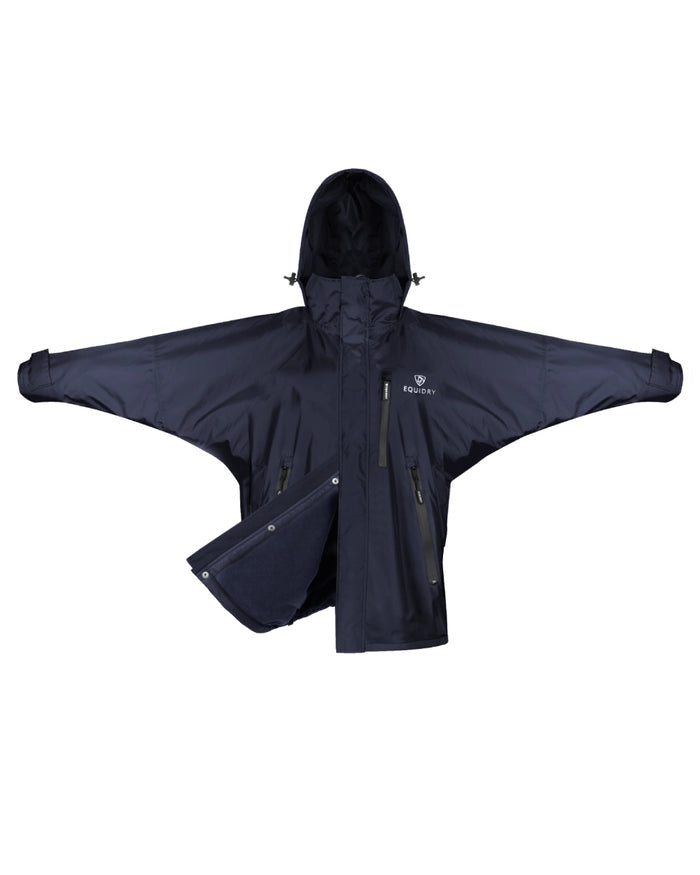 Navy coloured Equidry Childrens Shortie Jacket on white background #colour_navy