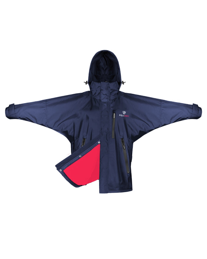 Navy Raspberry coloured Equidry Childrens Shortie Jacket on white background #colour_navy-raspberry