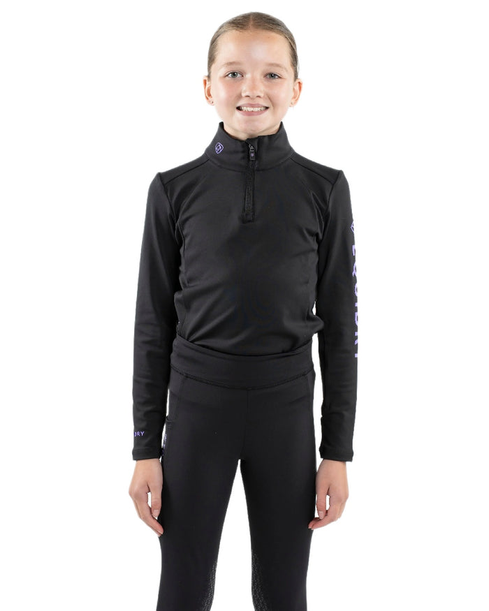 Black Lilac Coloured Equidry Childrens Water Repellent Base Layer on white background #colour_black-lilac