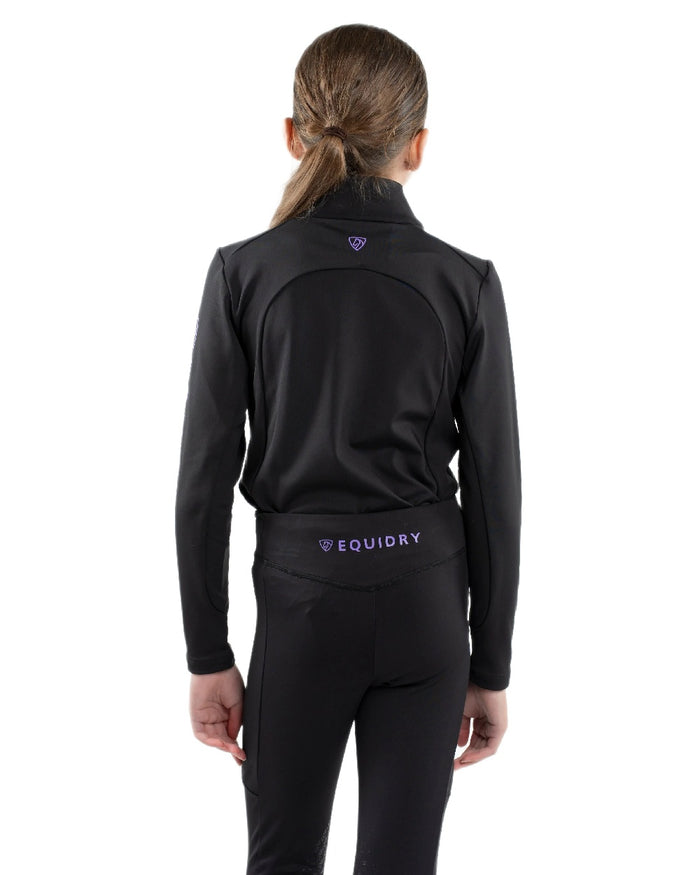 Black Lilac Coloured Equidry Childrens Water Repellent Base Layer on white background #colour_black-lilac
