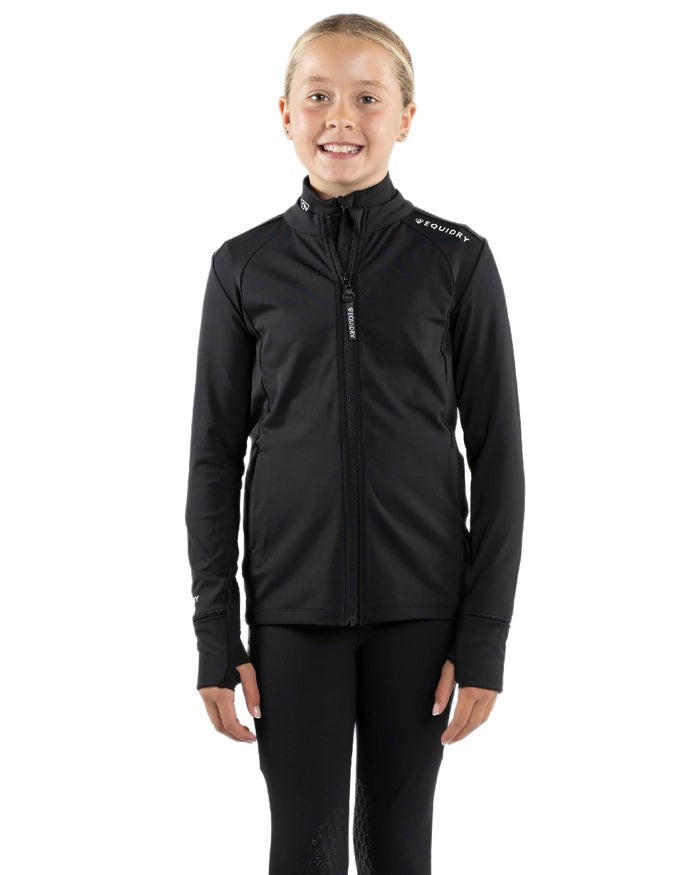 Black White Coloured Equidry Childrens Water Repellent Zip Up Top on white background #colour_black-white