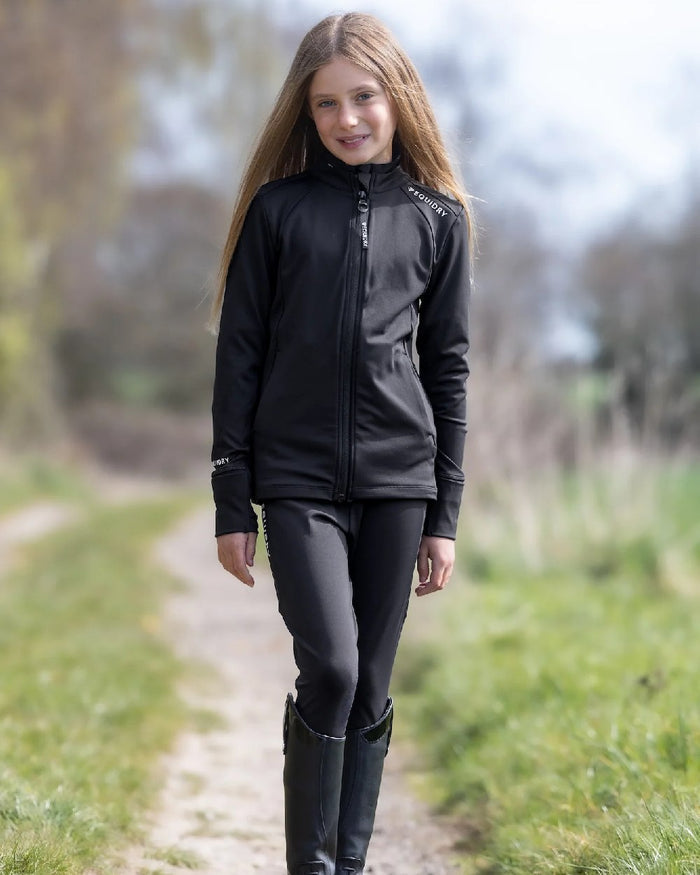 Black White Coloured Equidry Childrens Water Repellent Zip Up Top on outdoor background #colour_black-white