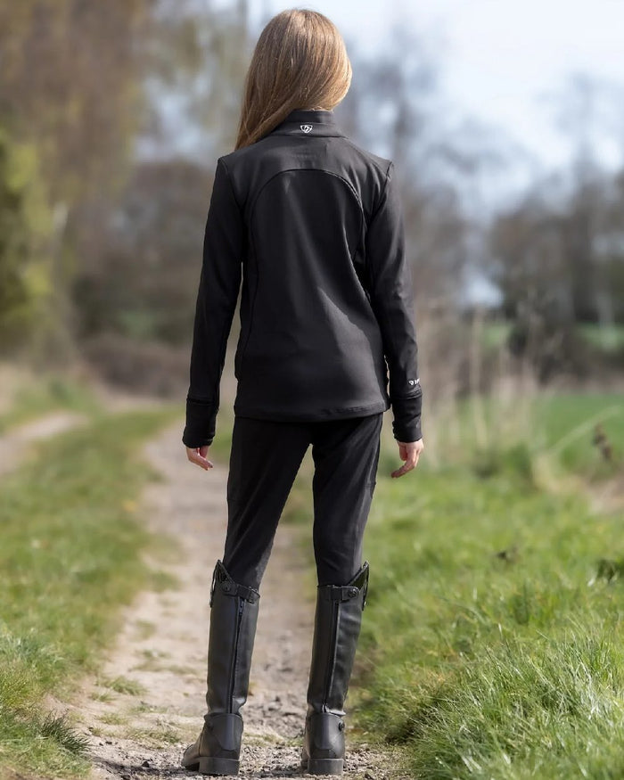 Black White Coloured Equidry Childrens Water Repellent Zip Up Top on outdoor background #colour_black-white