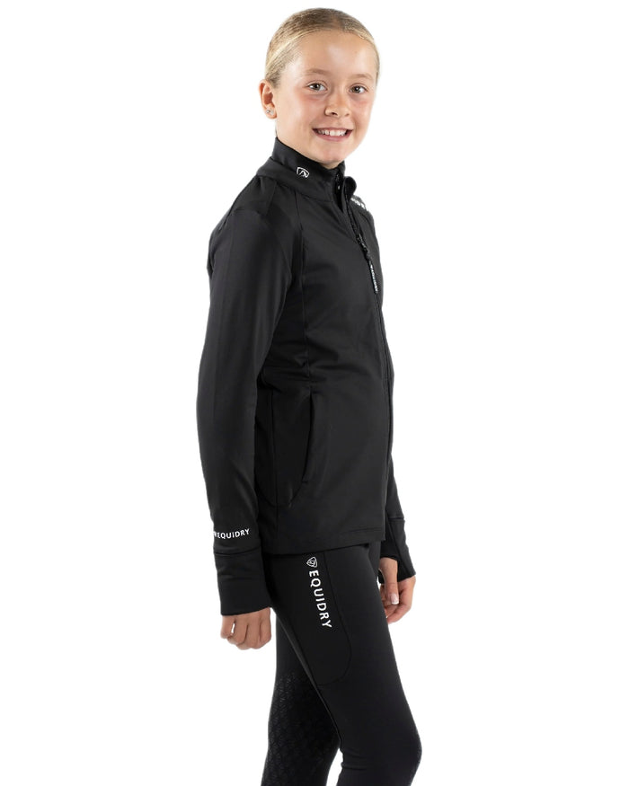 Black White Coloured Equidry Childrens Water Repellent Zip Up Top on white background #colour_black-white