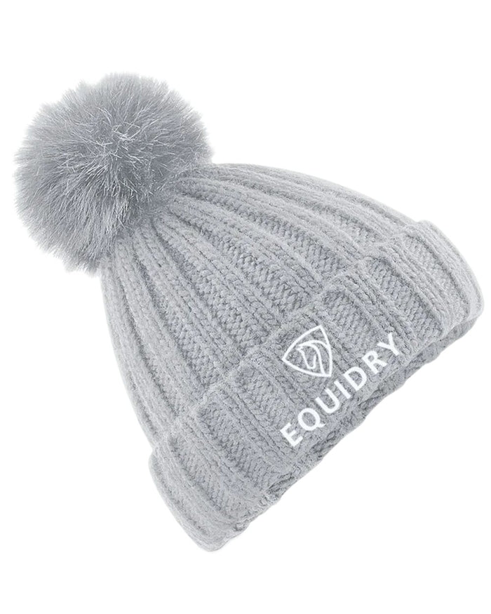 Grey coloured Equidry Chunky Pom Pom Bobble Hat on white background #colour_grey