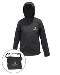 Black coloured Equidry Mens Nimbus Pack Away Jacket With Stowaway Hood on white background #colour_black
