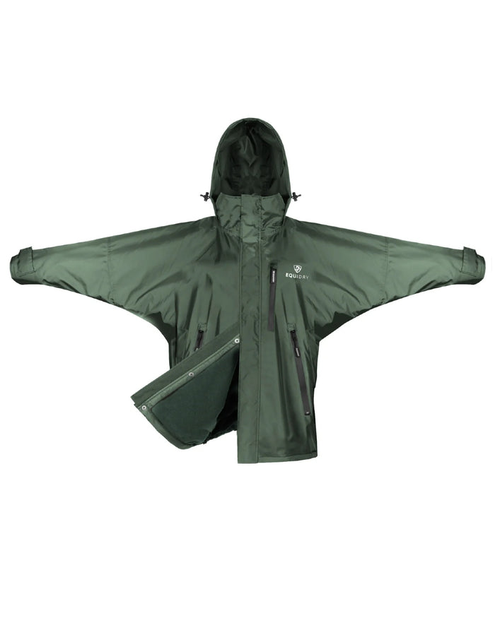 Black Forest Green coloured Equidry Mens Thin Fleece Shortie Jacket With Stowaway Hood on White background #colour_black-forest-green