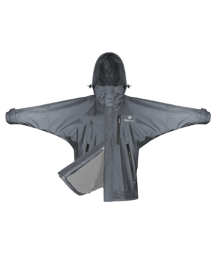 Charcoal coloured Equidry Mens Thin Fleece Shortie Jacket With Stowaway Hood on white background #colour_charcoal