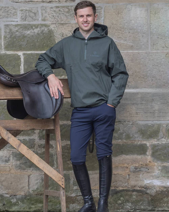 Black Forest Green coloured Equidry Mens Storm Smock With Velour Lining on outdoor background #colour_black-forest-green