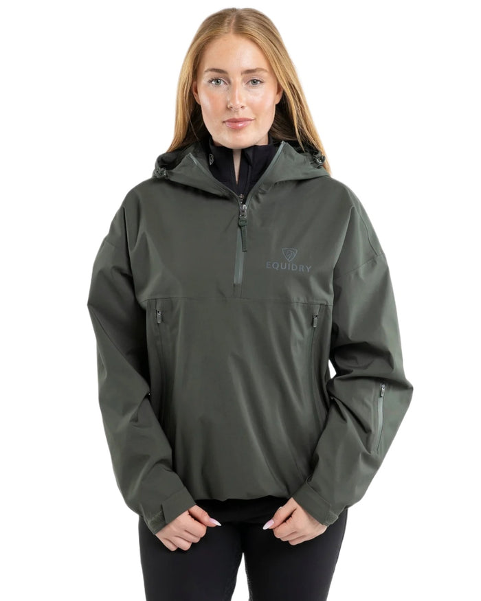 Black Forest Green coloured Equidry Womens Storm Smock With Velour Lining on white background #colour_black-forest-green