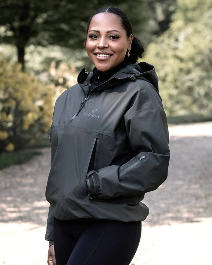 Black Forest Green coloured Equidry Womens Storm Smock With Velour Lining on outdoor background #colour_black-forest-green