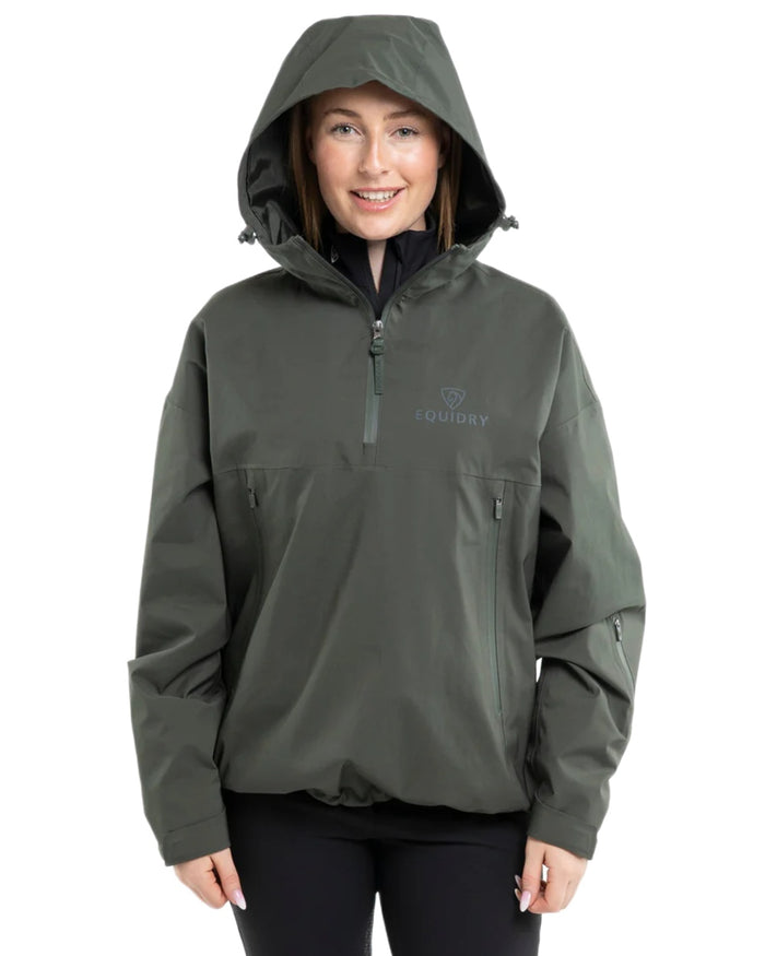 Black Forest Green coloured Equidry Womens Storm Smock With Velour Lining on white background #colour_black-forest-green