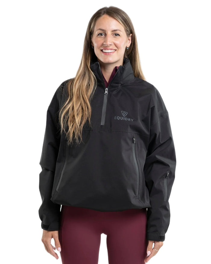 Black coloured Equidry Womens Storm Smock With Velour Lining on white background #colour_black