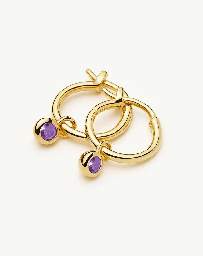 February Birthstone Mini Charm Hoop Earrings | 18ct Gold Vermeil/Amethyst Earrings Missoma