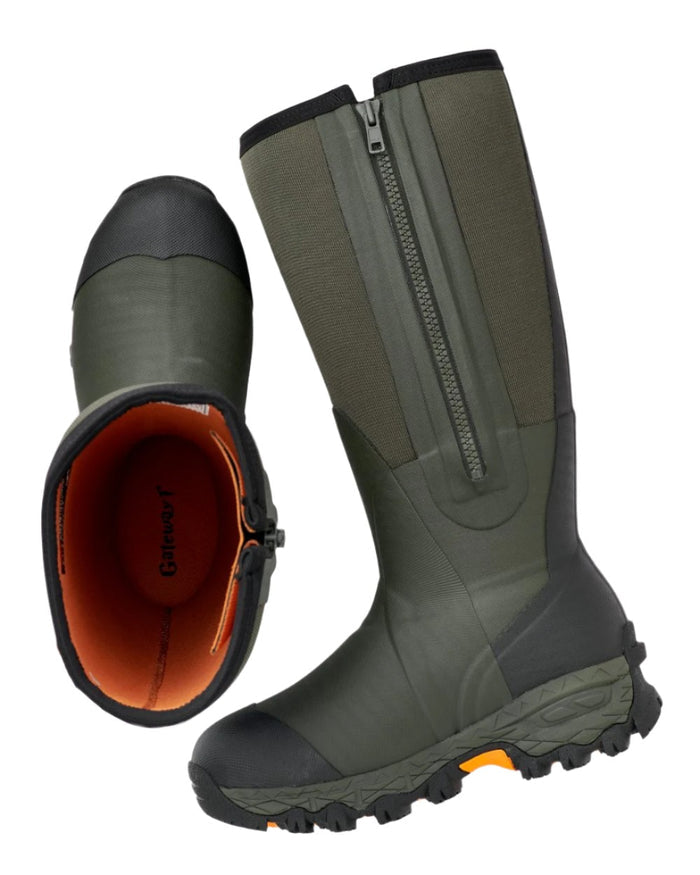 Dark Green Coloured Gateway1 Woodbeater 18" 7mm Side Zip Wellingtons on white background #colour_dark-green