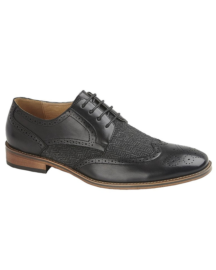 Black coloured Goor Mens Woven Textile 4 Eye Brogue Gibson Shoes on white background #colour_black