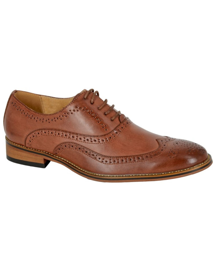 Mid Brown coloured Goor Mens 5 Eye Wing Capped Brogue Oxford Shoes on white background #colour_mid-brown