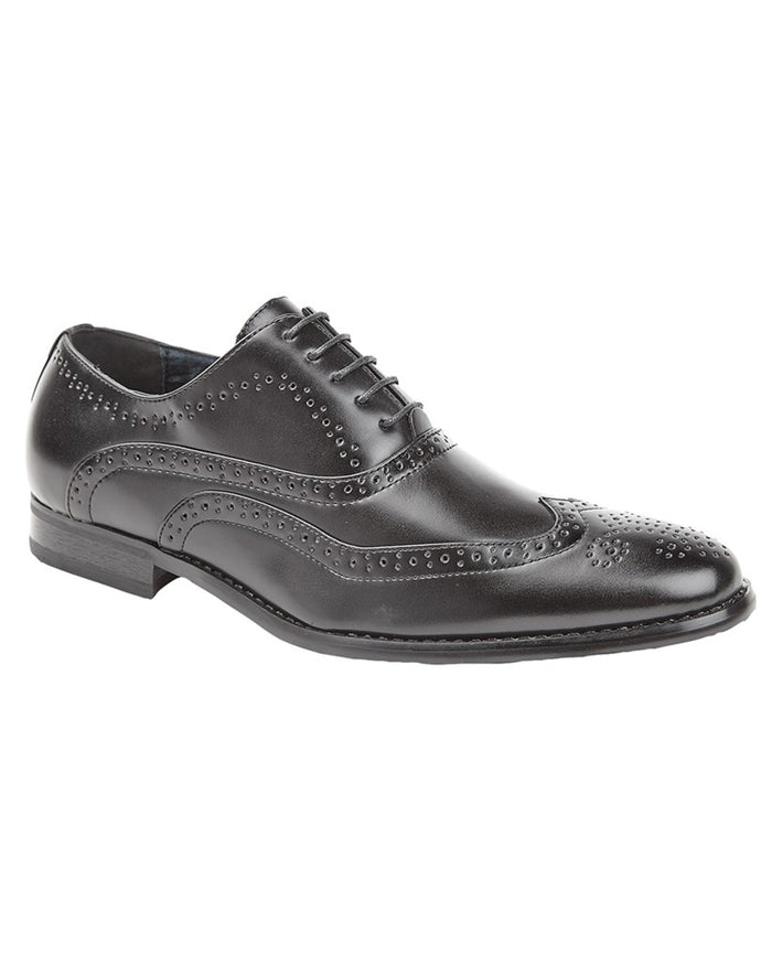 Black coloured Goor Mens PU 5 Eye Brogue Oxford Shoes on white background #colour_black