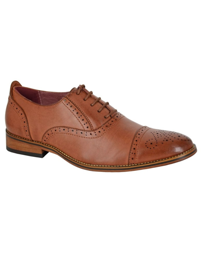 Mid Brown coloured Goor Mens Capped Lace Oxford Brogue Shoes on white background #colour_mid-brown
